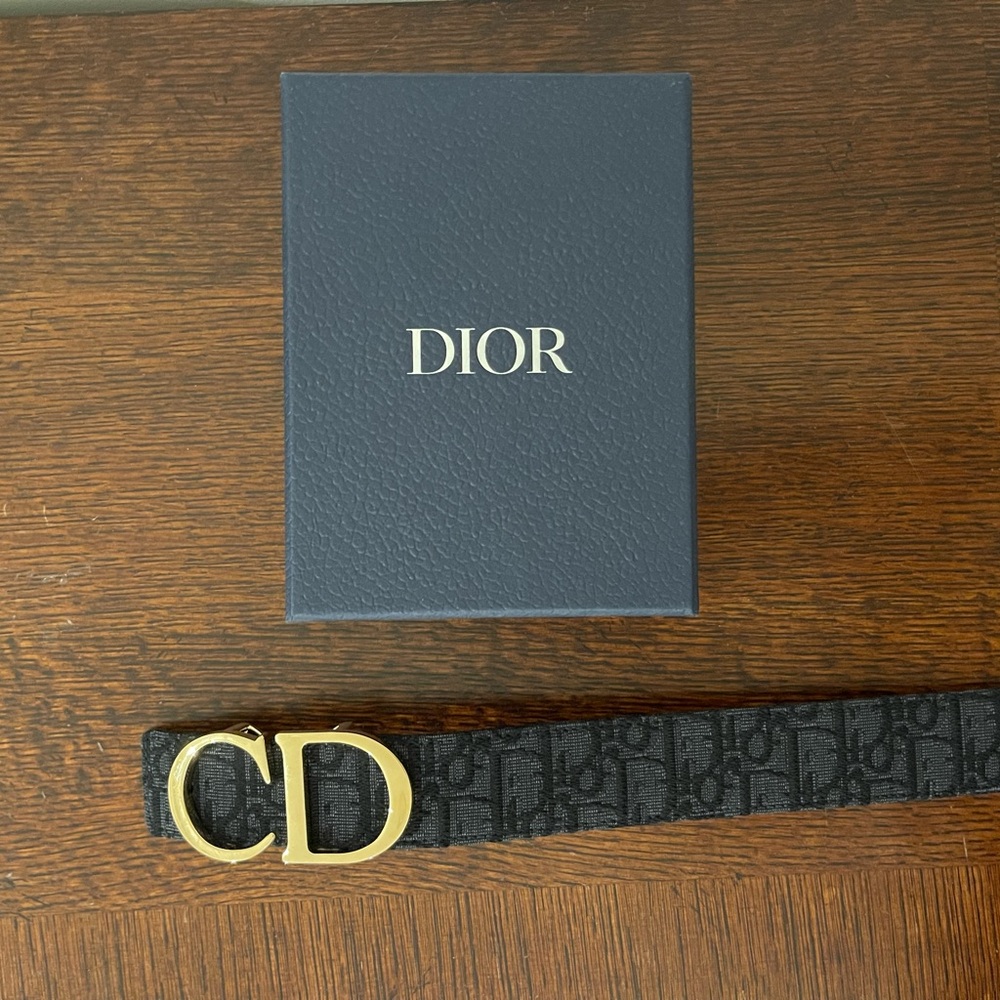 NWT Dior Blue Cotton Belt with Gold CD Buckle